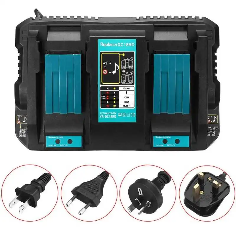 Makita Dual Port Charger DC18RD DC18RC 14.4V-18V Lithium Battery Rapid Charger for BL1860 BL1850B BL1430 BL1830 Abakoo - 1