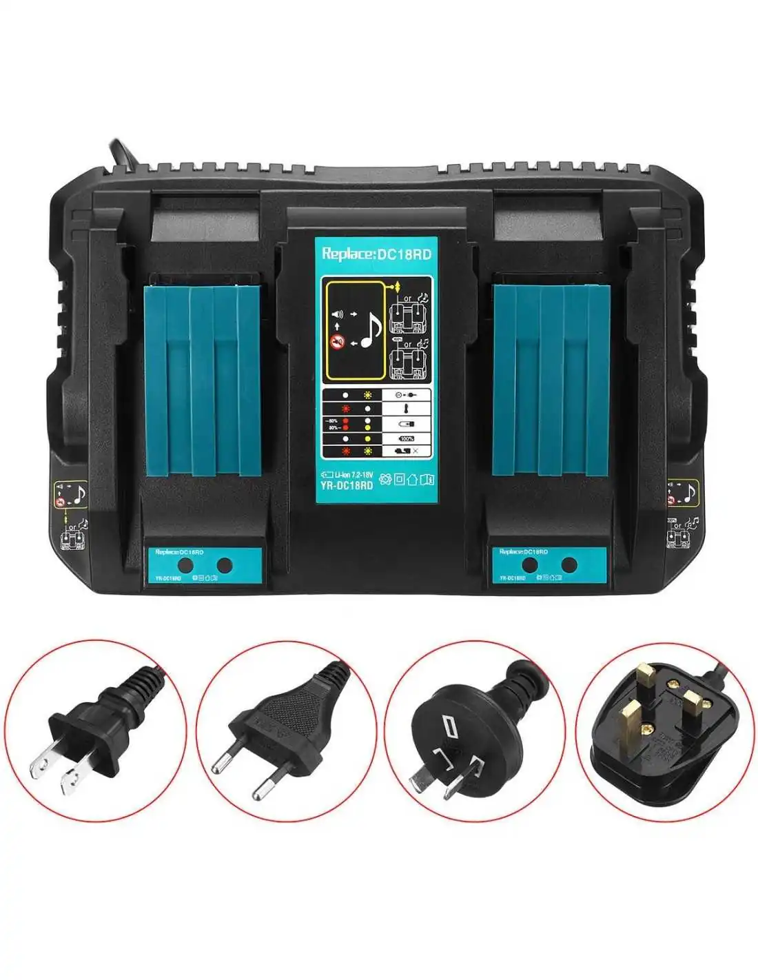 WOODS New Replacement 2-in-1 DC18RD Lithium-Ion Dual Port 14.4-18V Power Tools Battery Charger for Makita BL1830 1850 BL1830 BL1840 BL1850B BL1820 BL1815 BL1840B BL14504
