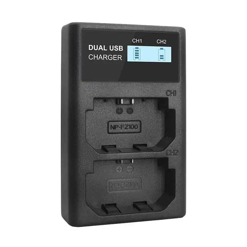 For Sony NP-FZ100 Battery LCD Dual USB Charger for Sony NP-FZ100 BC-QZ1 Alpha 9, A9, Alpha 9R, A9R, A6600 ELE ELEOPTION - 1