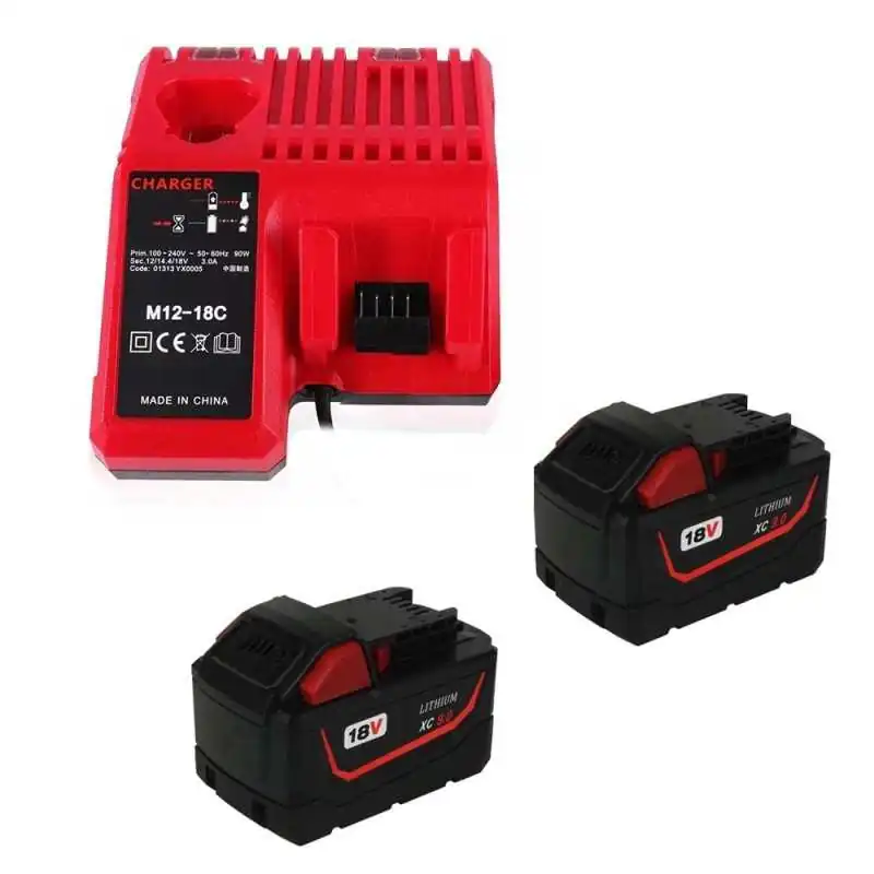 For Milwaukee 18V 9.0Ah Lithium-Ion Battery Replacement (Twin Pack) & For Milwaukee M12-18c 12v-18v Lithium Battery Charger ELE 
