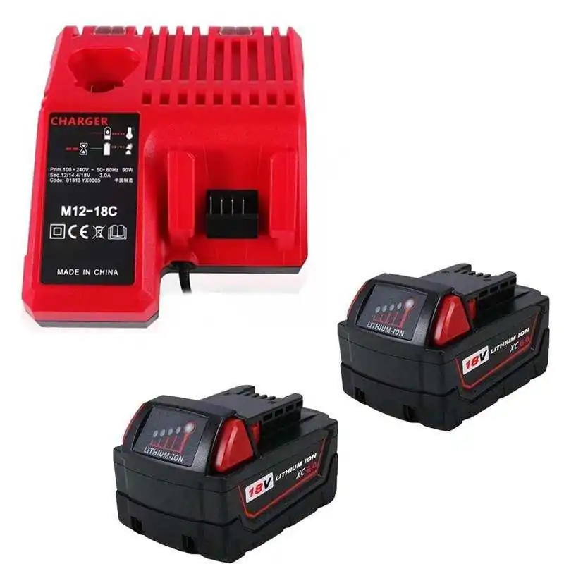 For Milwaukee 18V 6.0Ah Lithium-Ion Battery Replacement (Twin Pack) & For Milwaukee M12-18c 12v-18v Lithium Battery Charger ELE 