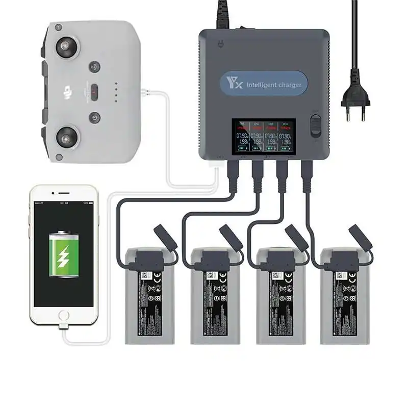Pour DJI Air 2S & Mavic Air 2 chargeur de batterie multi télécommande Hub de charge rapide Intelligent avec écran LCD USB ELE EL