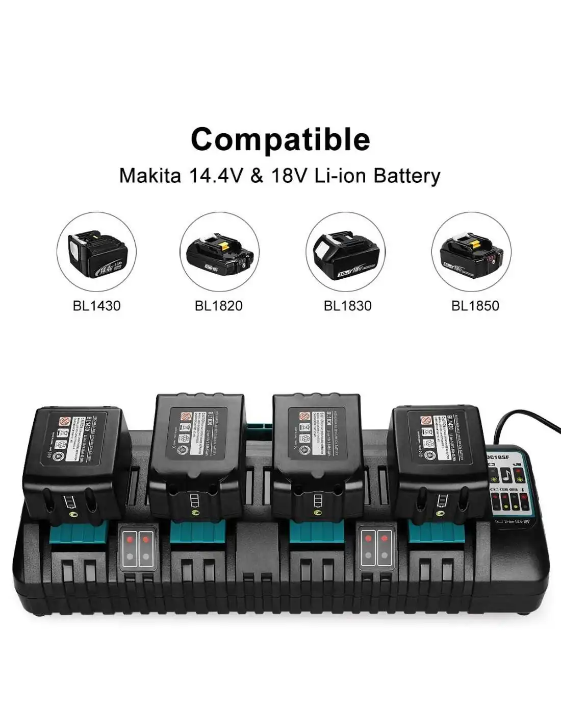 Repuesto para cargador rápido DC18RC DC18RA compatible con Makita 18V  batería BL1815 BL1830 BL1850 BL1860 BL1430 BL1450 compatible con batería de
